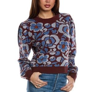 Driftwood Felicia Crew Neck Floral Puff Sleeve Sweater. Size S NEW